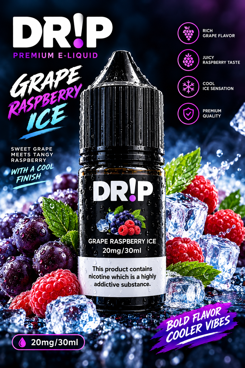 DRIP E-LIQUID  - GRAPE RASPBERRY ICE